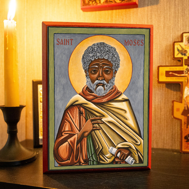 St. Moses The Ethiopian | Mounted Handmade Icon | Jennie Lyra Collection Icons