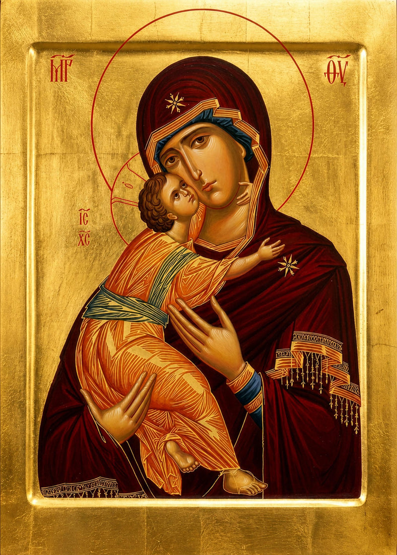 Mounted Handmade Icon | Theotokos | Tenderness | Vladimir Theotokos